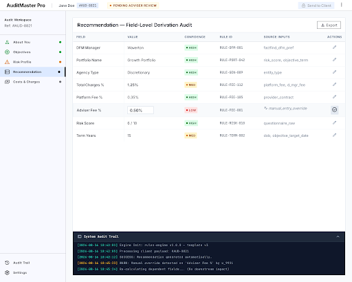 Adviser review wireframe